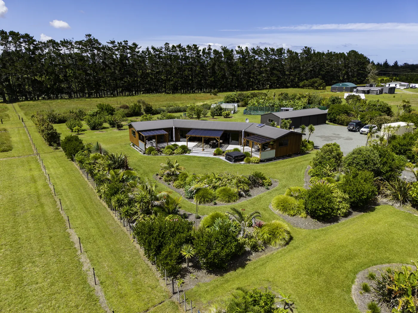 Rural Far North property and gardens from the air