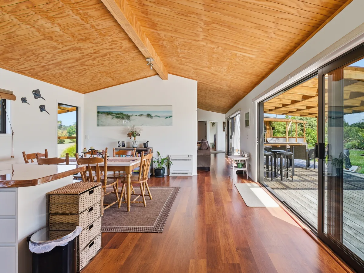 Timber-lined interior of a Far North home