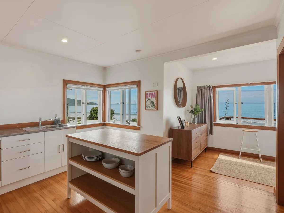 Kitchen and living area at 151 Foreshore Road, Ahipara
